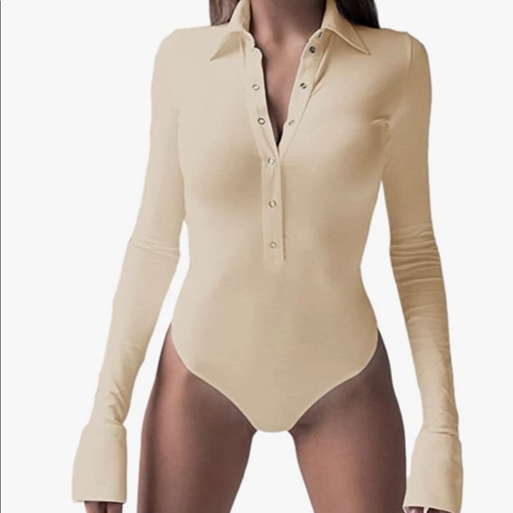 Nude button up body suit